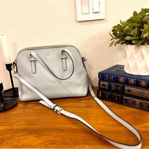 Light blue Kate Spade Cedar Street leather satchel with crossbody strap